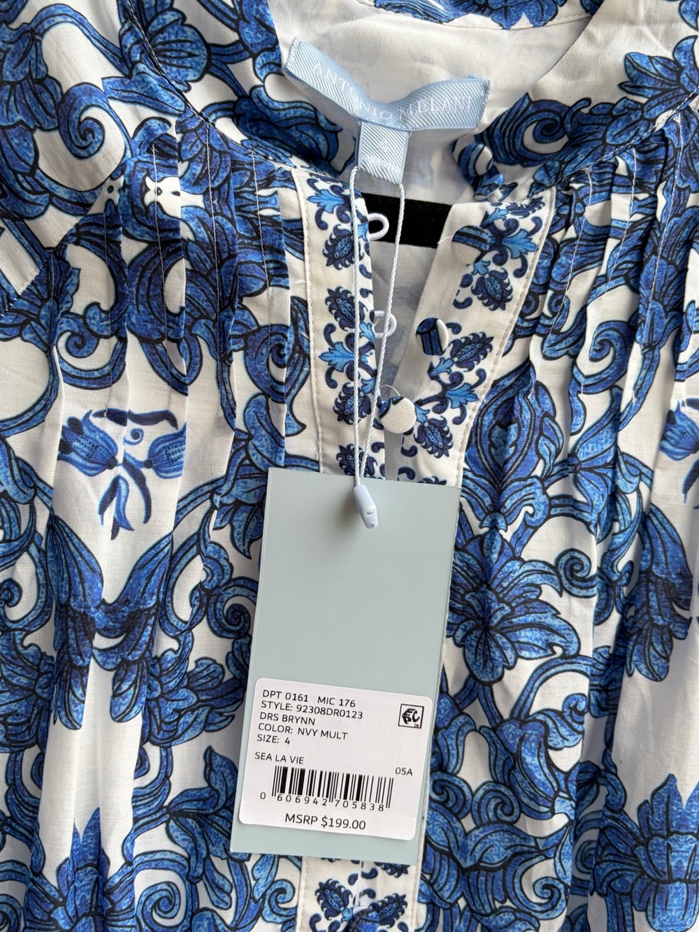 ππ«Antonio Melani Brynn BlueWhite Floral Mini Dress Belted Cotton Boho Chic Size4 - Picture 14 of 17